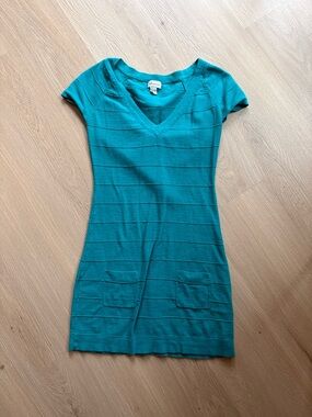 Dynamite Teal V-Neck Knit Dress